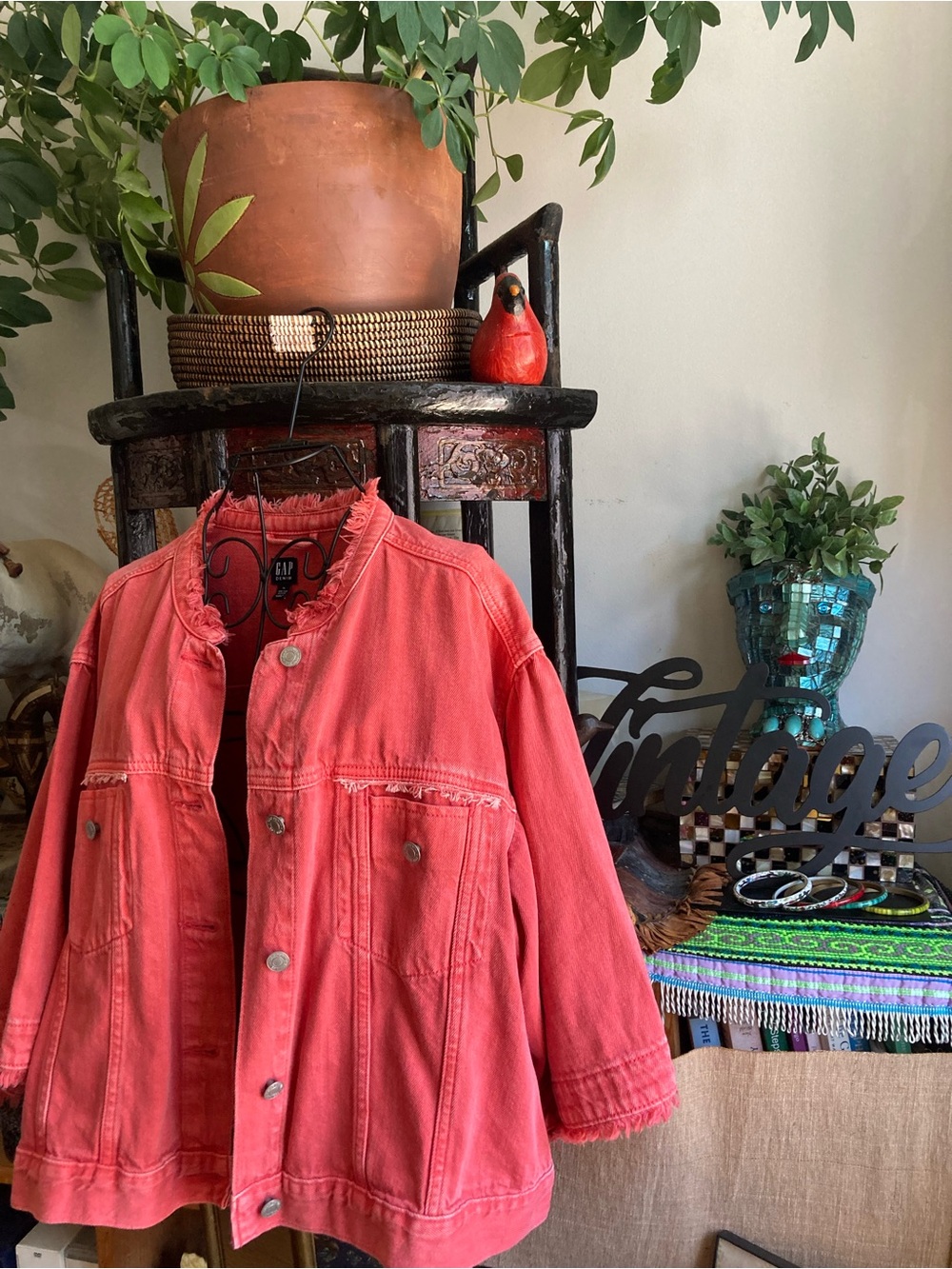 GAP Coral-Red Relaxed Denim Jacket